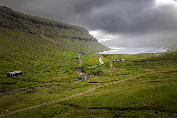 valley with cloudy sky on faroe islands Print