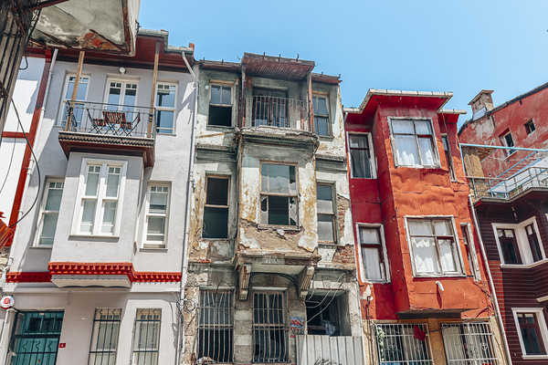 old and dilapidated wooden houses in the city of istanbul. Print