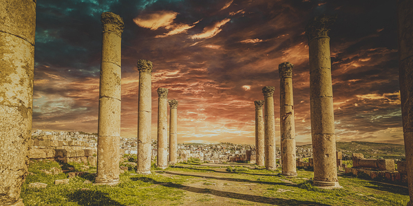 columns at sunset in the ancient city of Jerash 