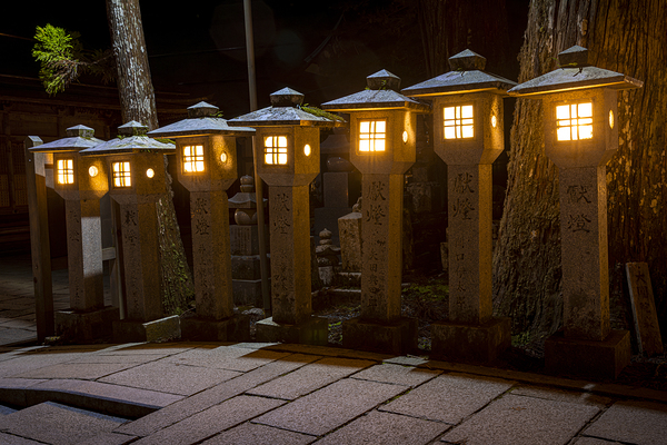 stone lanterns inside the Okunoin  cemetery Print