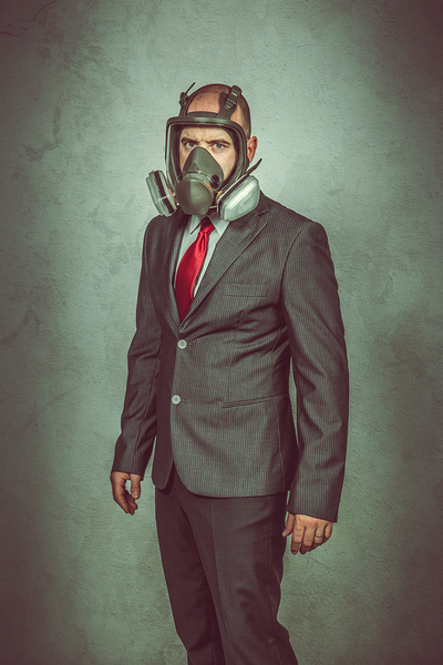 caucasian businessman with gas mask  Print