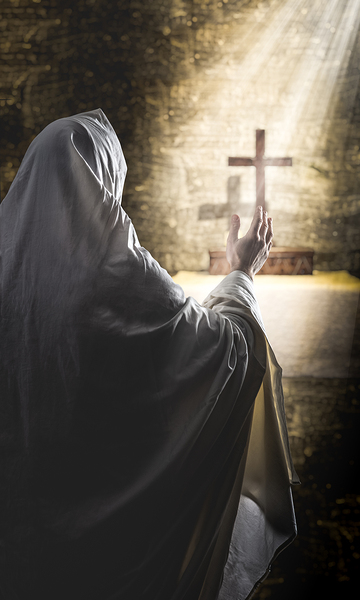 person praying in a cassock Print