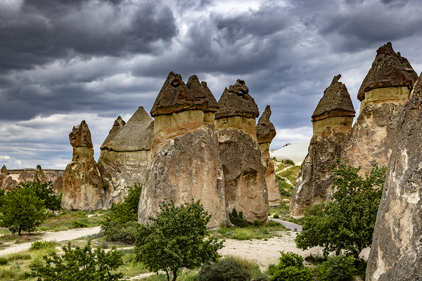 view of rock formations in the rose valley in cappadocia. 
