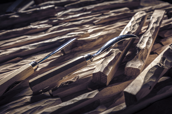 carved wood and gouges