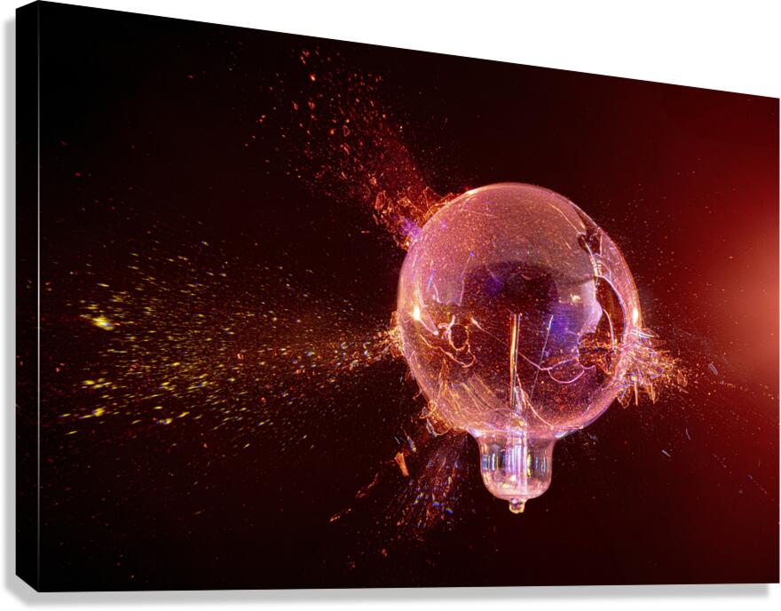 explosion of a glass bulb on a black background.  Canvas Print