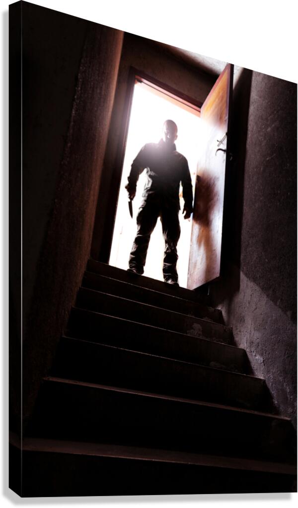 killer and stair Canvas Print