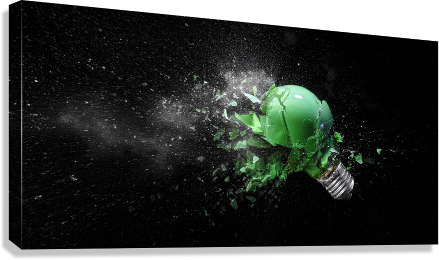 green electric light bulb exploding Canvas Print