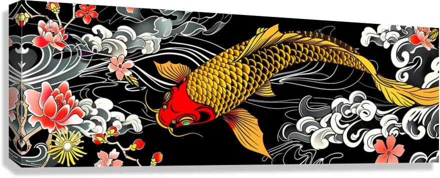 Traditional japanese koi fish with floral patterns Canvas Print