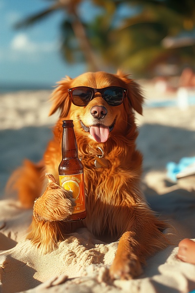 Beer Dog at the Beach 8 Print