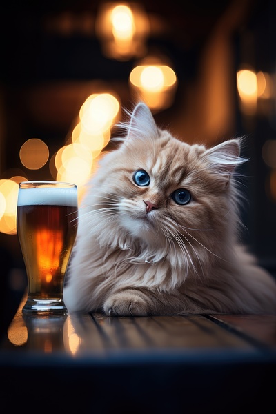 beer cat at the pub 4 4k Print