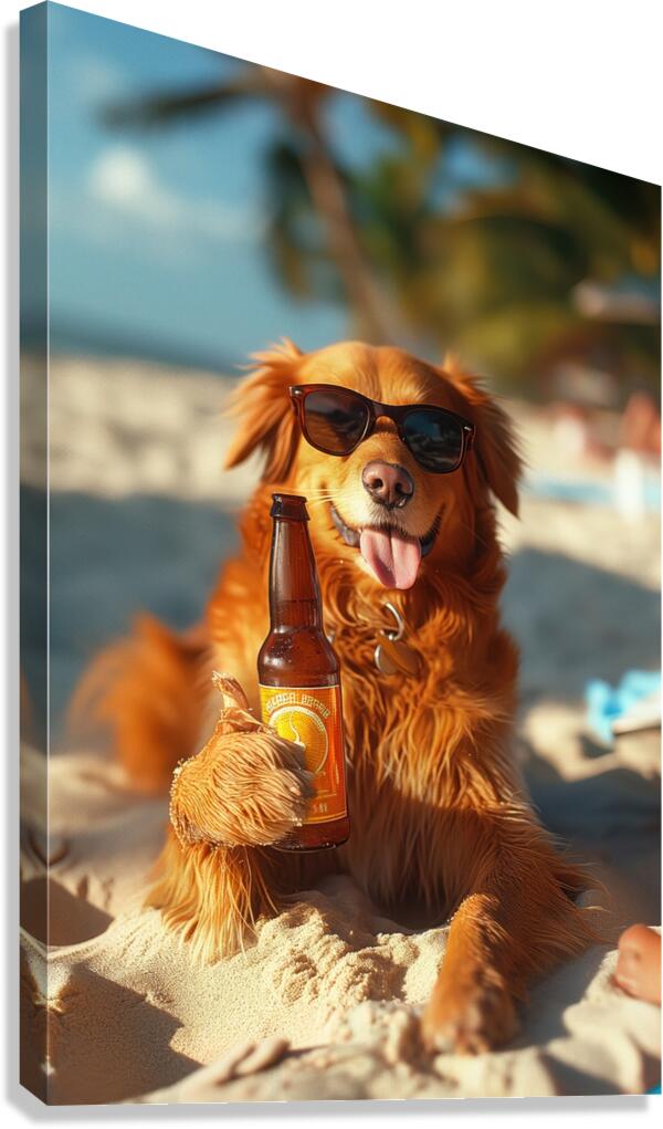 Beer Dog at the Beach 8 Canvas Print