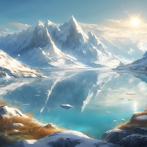 0 Snowy mountains clear sea clear sky beautiful