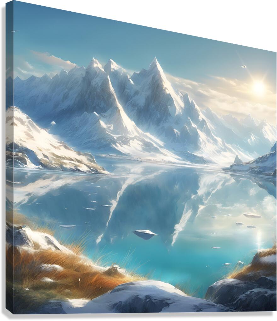0 Snowy mountains clear sea clear sky beautiful Canvas Print