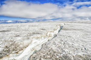 On top of a volcanic glacier with crack