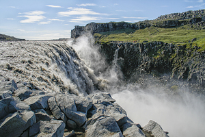 Gullfoss waterfall with lots of spraying