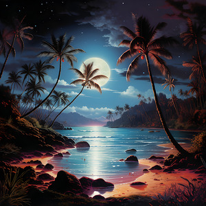 abstract tropical ocean landscape night moon fant
