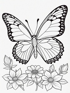 butterfly line art flowers kids coloring page ins