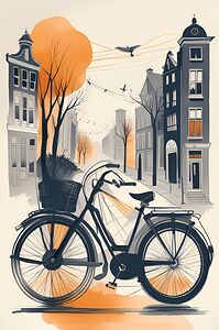 city bicycle buildings street drawing