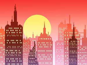 city skyline sunset cityscape building architectu