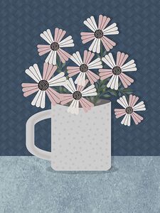 flowers mug drawing blue background pattern natur