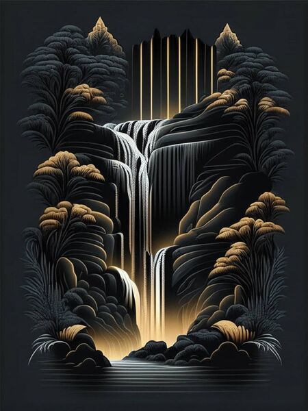 waterfall water nature springs rain drawing paint Print