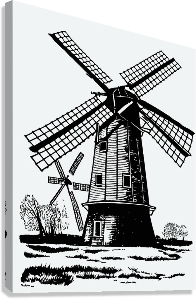 windmill drawing structure old vintage netherland Canvas Print