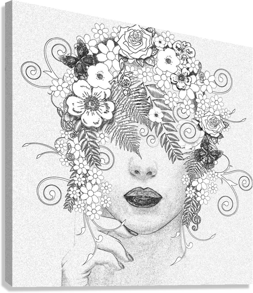 drawing picture art woman flower fairy muse sprin Canvas Print
