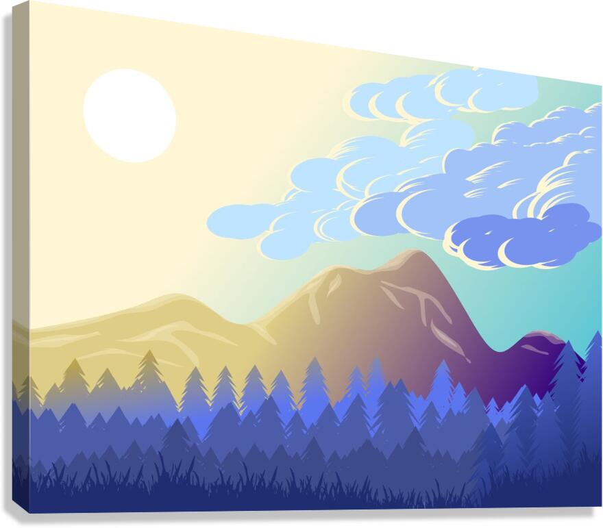 mountains forest landscape sky clouds sun sunligh Canvas Print