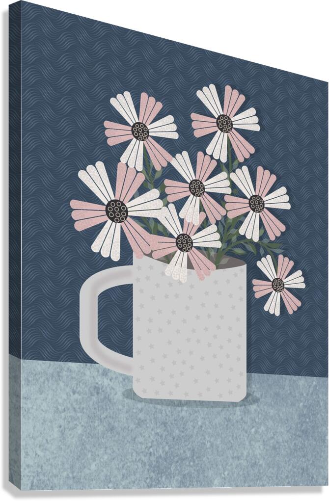 flowers mug drawing blue background pattern natur Canvas Print