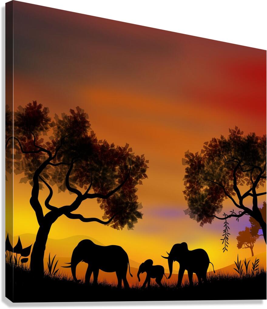 landscape illustration elephants animals africa s Canvas Print