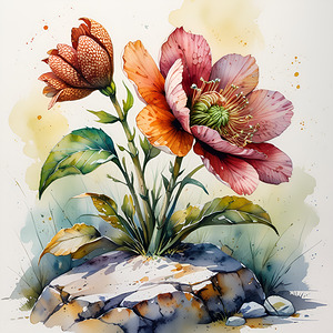 : Exotic Blooms on Rocky Perch