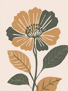 botanical flower in grey and beige