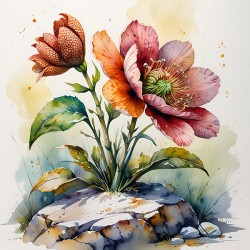 : Exotic Blooms on Rocky Perch