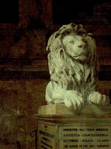 Lion statue at the entrance of Boston Library Boston MA