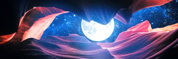 Grand Canyon With Space & Full Moon Collage I v2   Panoramic Print