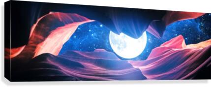 Grand Canyon With Space & Full Moon Collage I v2   Panoramic Canvas Print