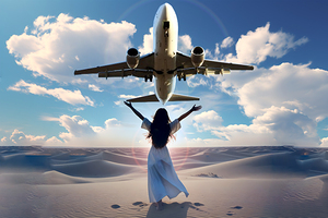 Under the clouds in realistic style