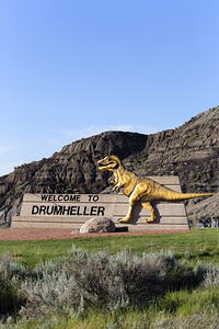 Drumheller Welcome Dinosour Sign Badlands Alberta 