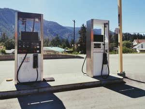 Historic old abandoned gas station Hedley BC Canada.