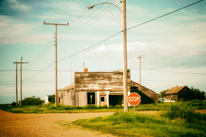 Old abandoned storefront in ghost town Rowley Canada