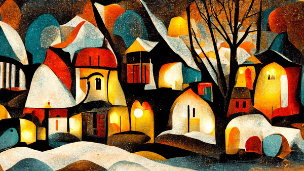 Winter Village At Christmas Time by J R Picard