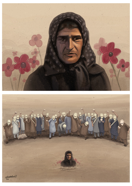 Stoning original Print