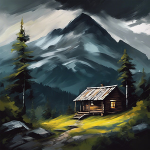 Acrylic painting of a mountain landscape 