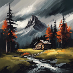 Acrylic painting of a mountain landscape 