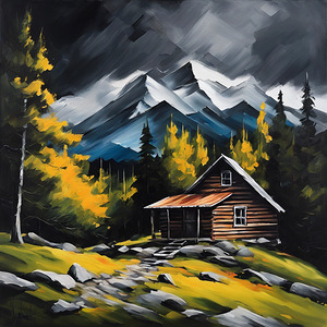 Acrylic painting of a mountain landscape 