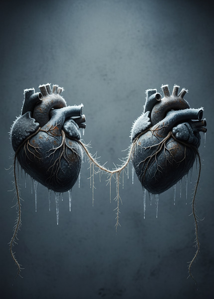 Frozen Connected Hearts | Dark Surreal Anatomy Love Art by MTCAYACHI