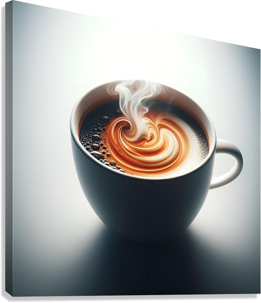 A meticulously crafted cup of coffee adorned with captivating foam art. Canvas Print