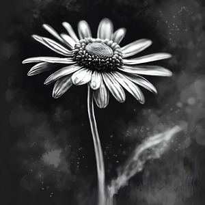 Charcoal sketch of daisy black and white