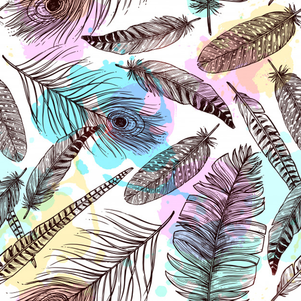 Hand drawn feathers seamless pattern Print