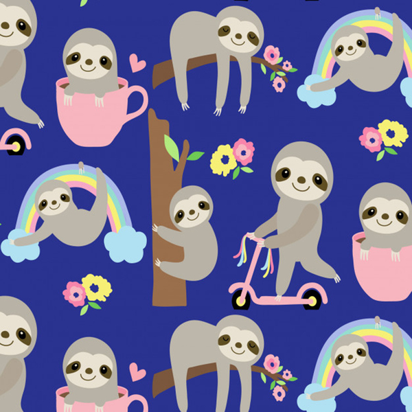 hand drawn cute sloth pattern background Print